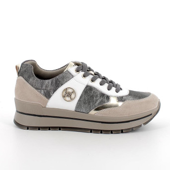 Sneakers da donna argento e beige con lacci Sneakers da donna argento e beige con lacci