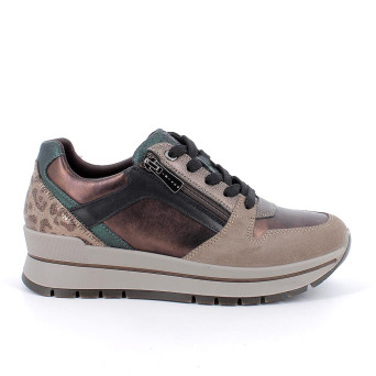 Sneakers da donna marrone e beige con zip Sneakers da donna marrone e beige con zip