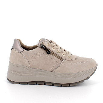 Sneakers con zeppa da donna beige con zip Sneakers con zeppa da donna beige con zip