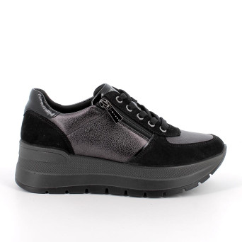 Sneakers con zeppa da donna grigio e nero con zip Sneakers con zeppa da donna grigio e nero con zip