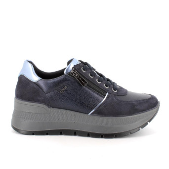 Sneakers con zeppa da donna blu con zip Sneakers con zeppa da donna blu con zip