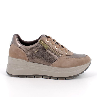 Sneakers con zeppa da donna marrone con zip Sneakers con zeppa da donna marrone con zip
