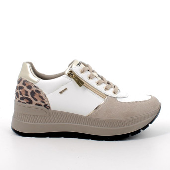 Sneakers con zeppa da donna bianco e beige con zip Sneakers con zeppa da donna bianco e beige con zip