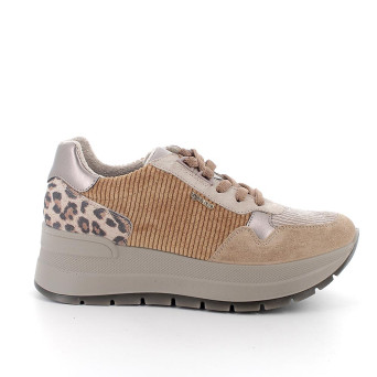 Sneakers con zeppa da donna beige con lacci Sneakers con zeppa da donna beige con lacci