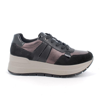 Sneakers con zeppa da donna marrone e nero con lacci Sneakers con zeppa da donna marrone e nero con lacci