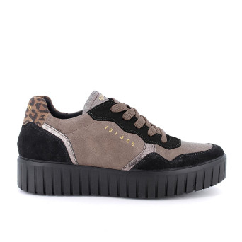 Sneakers with wedge for women beige and black with laces Sneakers with wedge for women beige and black with laces