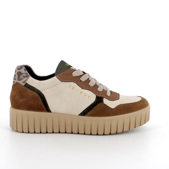 Sneakers with wedge for women brown and beige with laces Sneakers with wedge for women brown and beige with laces