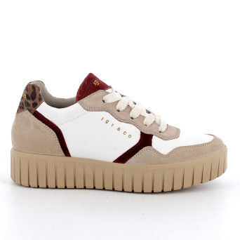 Deportivo con cuña para mujer beige y blanco con cordones Deportivo con cuña para mujer beige y blanco con cordones