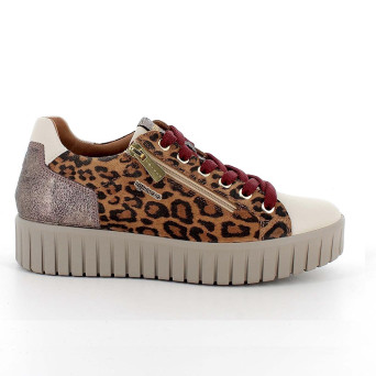 Sneakers with wedge for women brown and beige with zip Sneakers with wedge for women brown and beige with zip