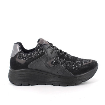 Deportivo con cuña para mujer negro con cordones Deportivo con cuña para mujer negro con cordones