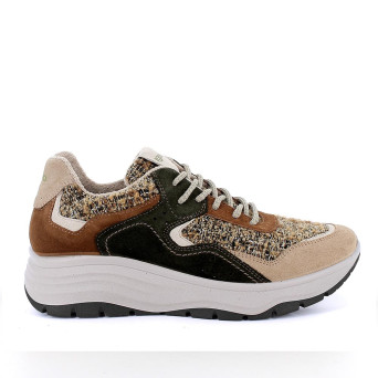 Sneakers with wedge for women beige and brown with laces Sneakers with wedge for women beige and brown with laces
