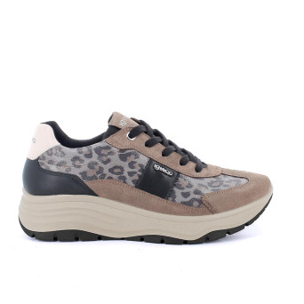 Sneakers with wedge for women beige and grey with laces Sneakers with wedge for women beige and grey with laces