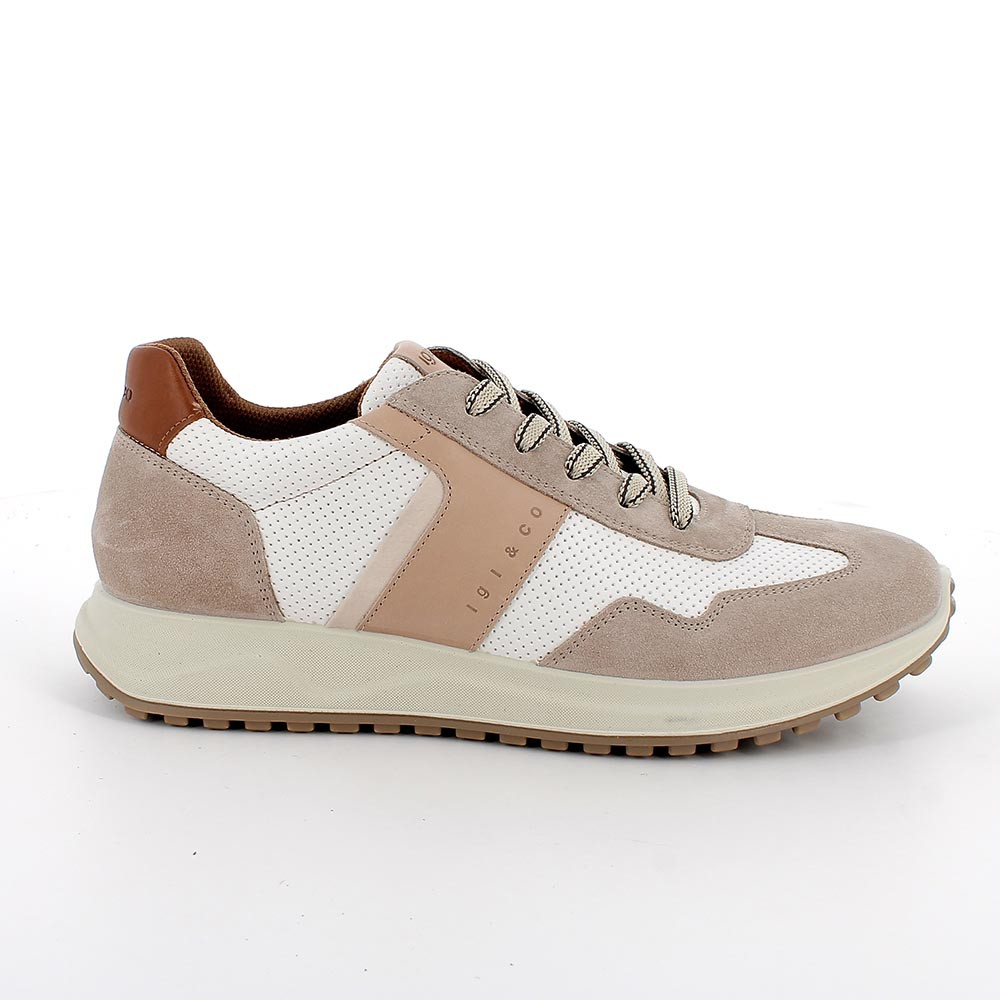Sneakers da uomo beige e bianco con lacci
