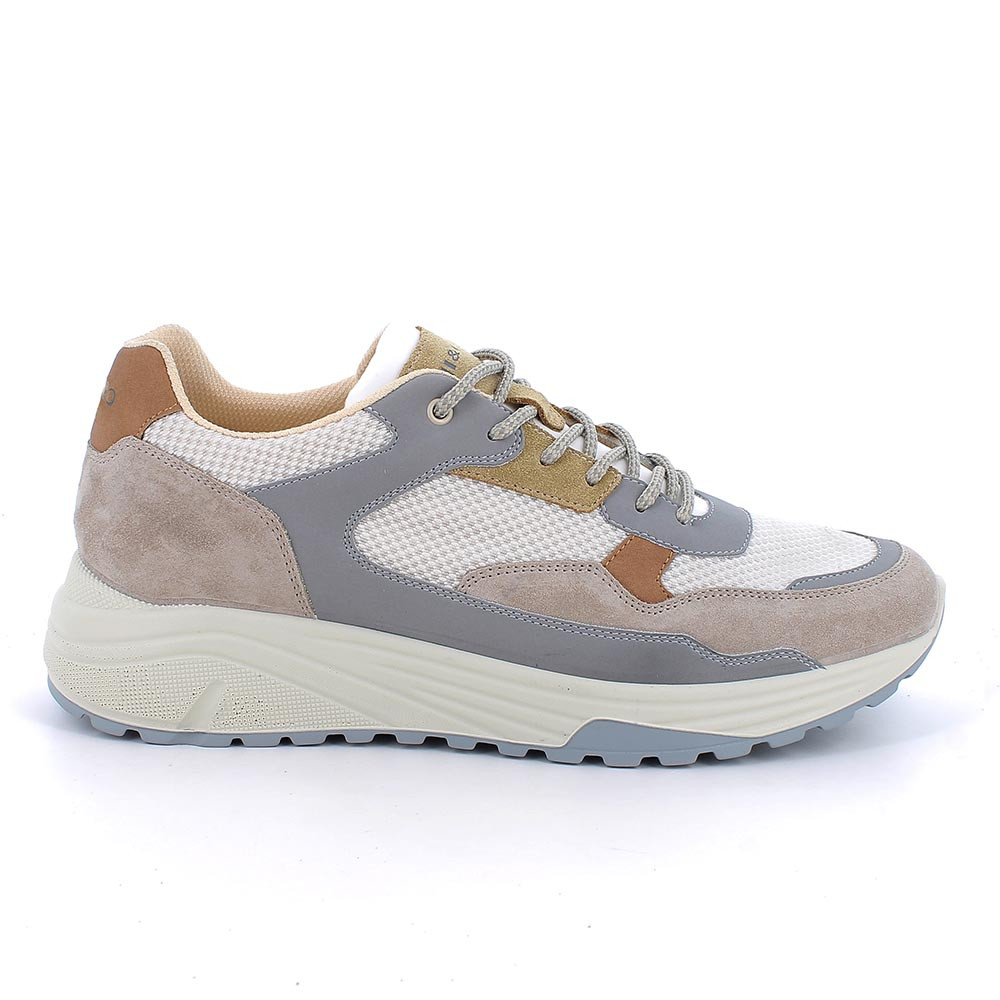Sneakers da uomo beige e grigio con lacci