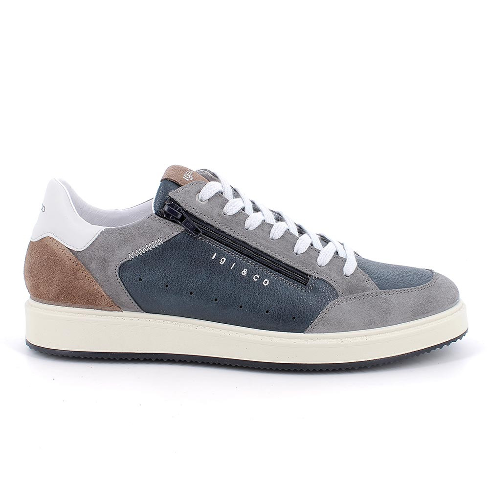 Sneakers da uomo grigio e blu con zip