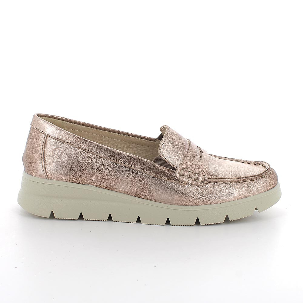 MOKASSINS MIT KEIL FUER FRAUEN PLATIN MIT ELASTIK