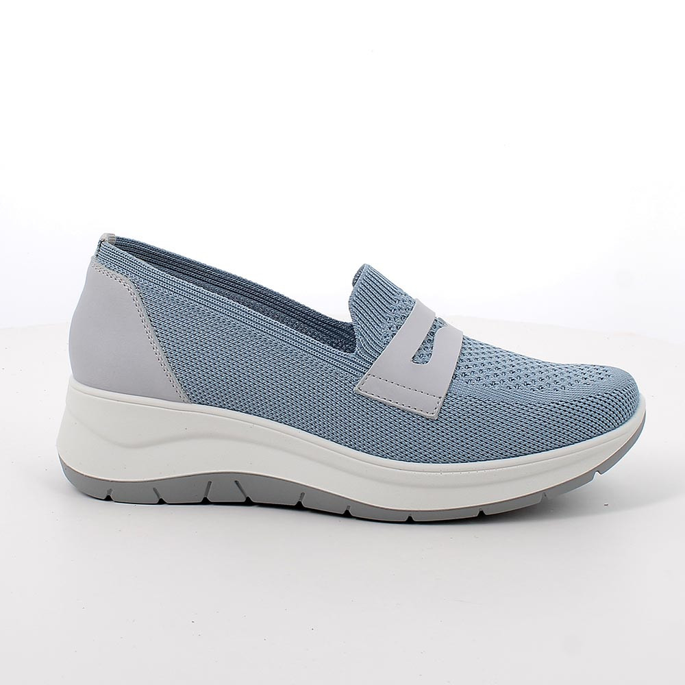 MOKASSINS MIT KEIL FUER FRAUEN HELLBLAU UND SILBER MIT ELASTIK