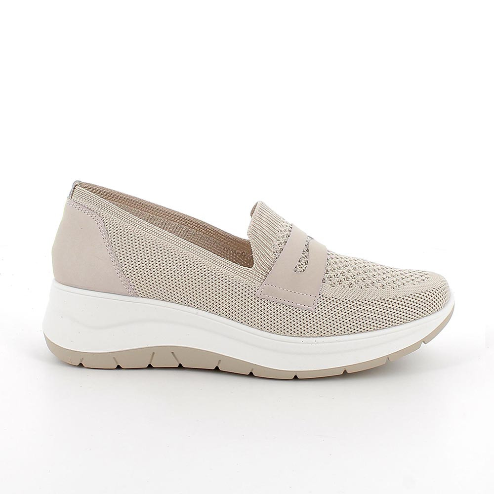 MOKASSINS MIT KEIL FUER FRAUEN BEIGE UND PLATIN MIT ELASTIK