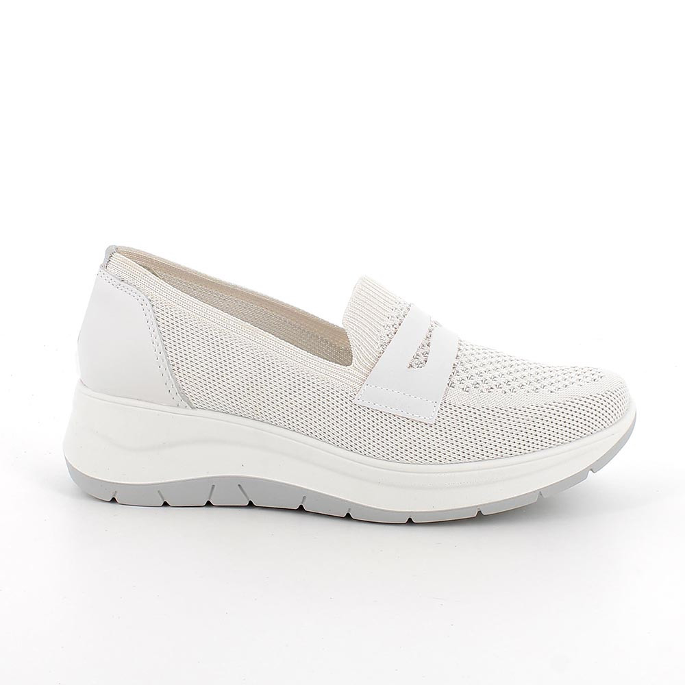 MOKASSINS MIT KEIL FUER FRAUEN WEISS UND SILBER MIT ELASTIK