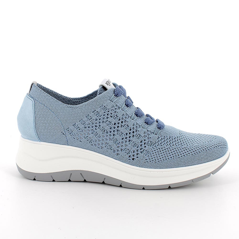 SHOES WITH WEDGE FOR WOMAN   LIGHT BLUE AND SILVER WITH LACES