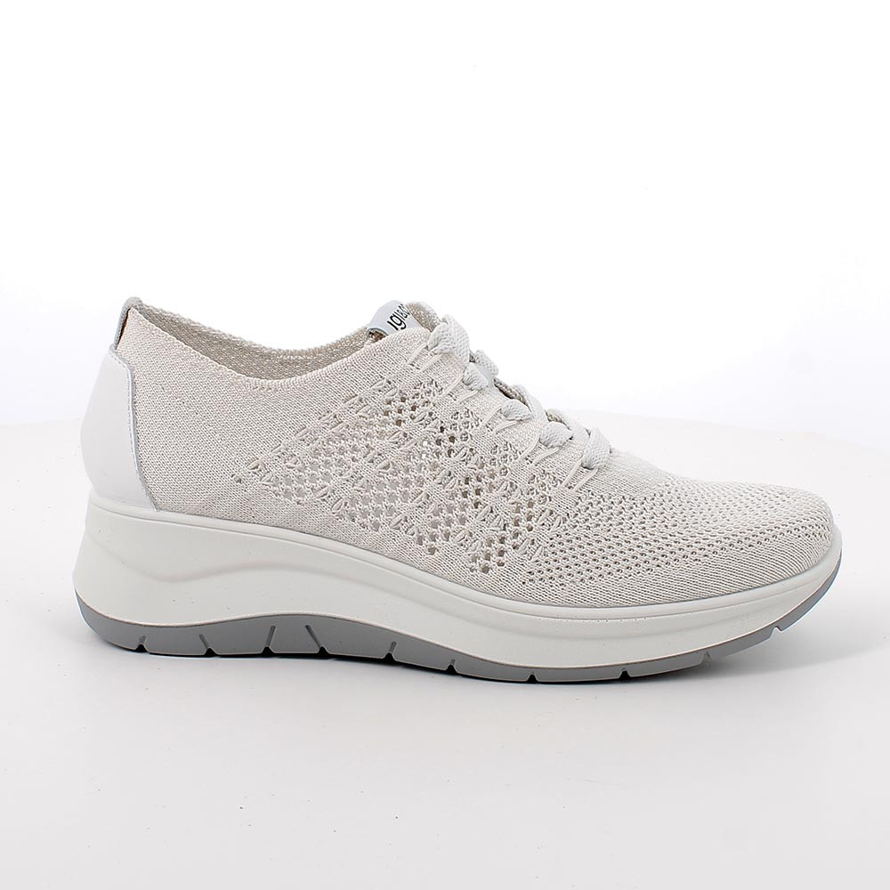 SHOES WITH WEDGE FOR WOMAN  WHITE AND SILVER WITH LACES