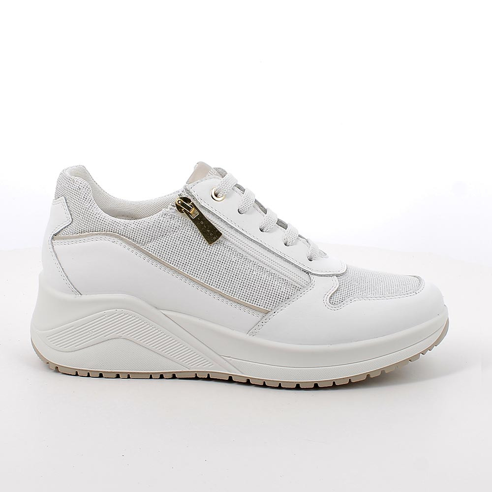 SNEAKERS WITH WEDGE FOR WOMAN WHITE AND SILVER AND ZIP