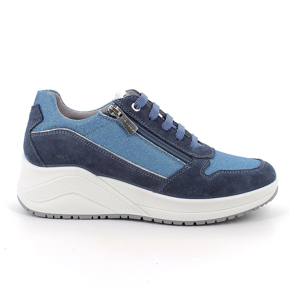SNEAKERS WITH WEDGE FOR WOMAN  BLUE AND SILVER WITH ZIP