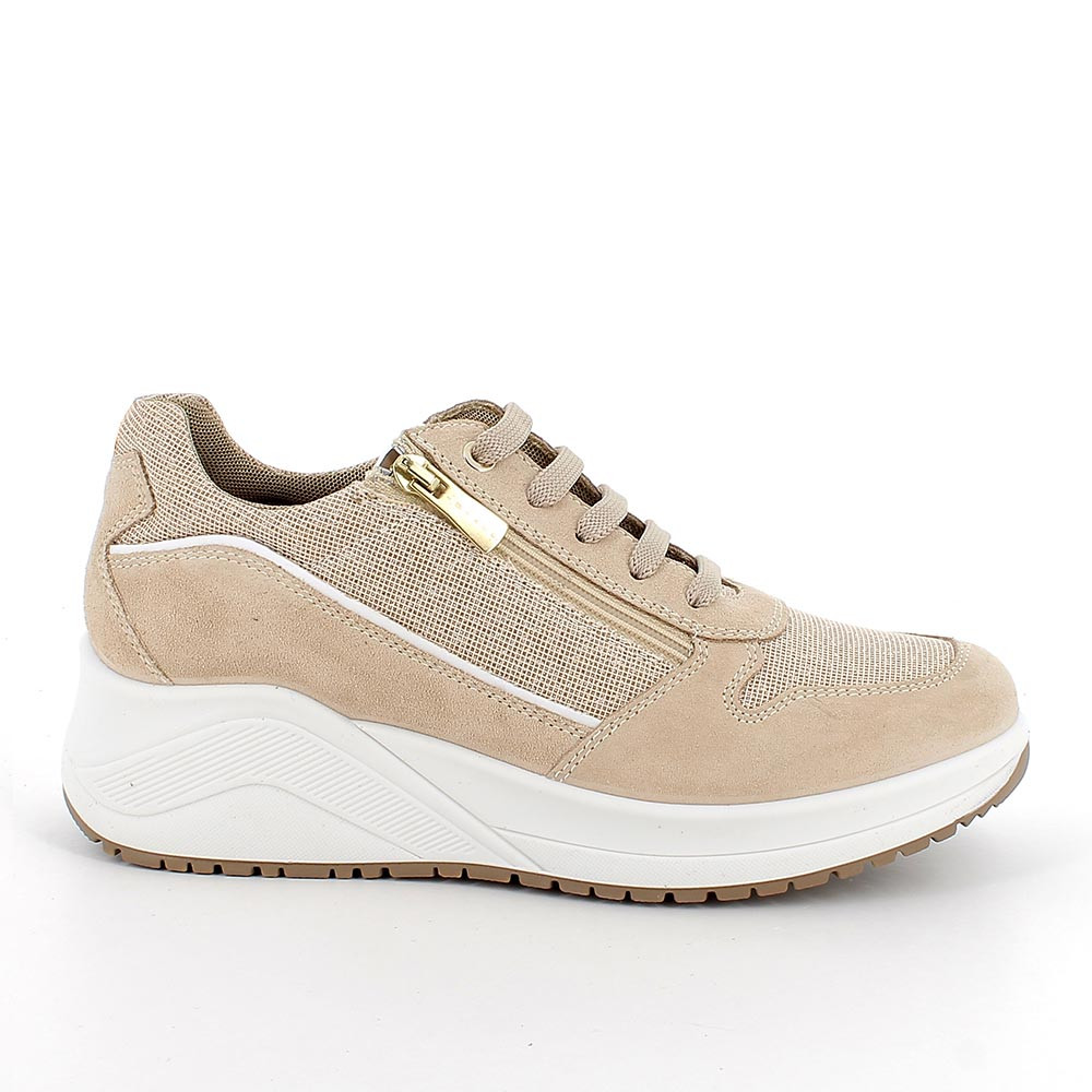 SNEAKERS WITH WEDGE FOR WOMAN  BEIGE AND PLATINUM WITH ZIP