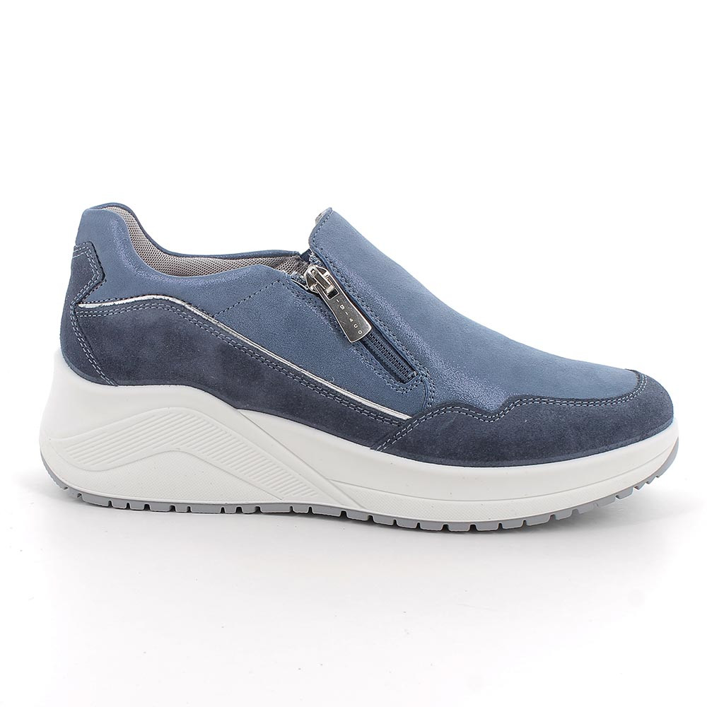 SLIP ON MIT KEIL FUER FRAUEN  BLAU  UND HELLBLAU MIT ZIP
