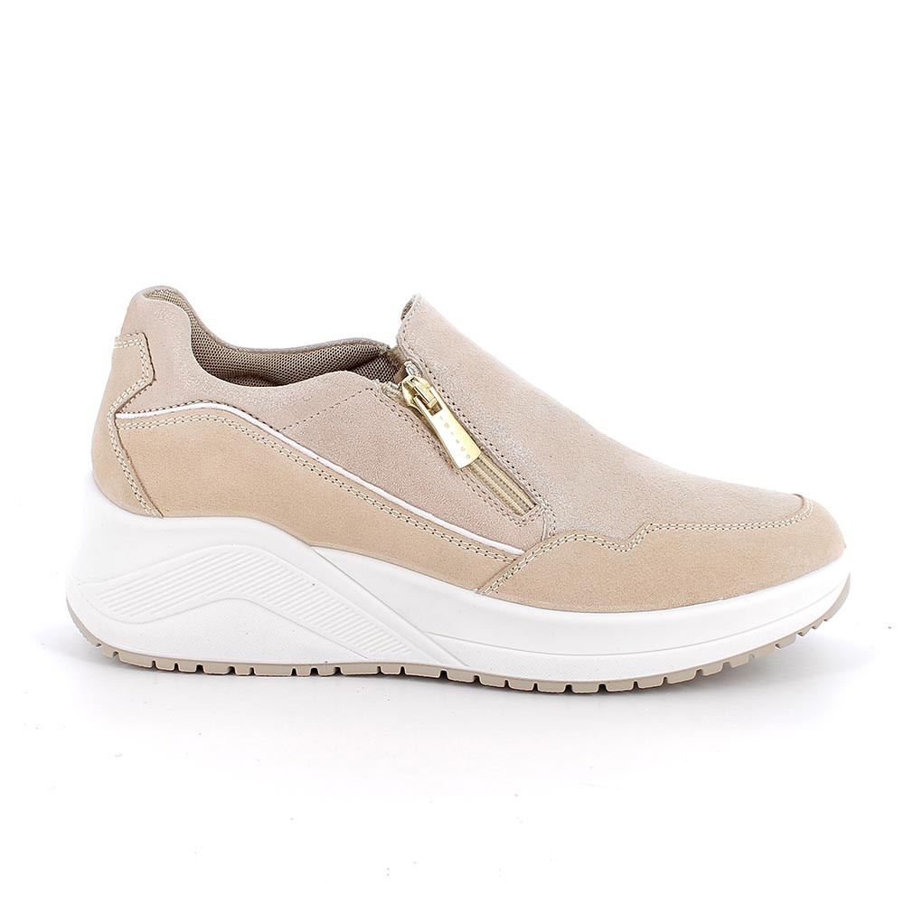 SLIP ON MIT KEIL FUER FRAUEN  BEIGE UND PLATIN MIT ZIP