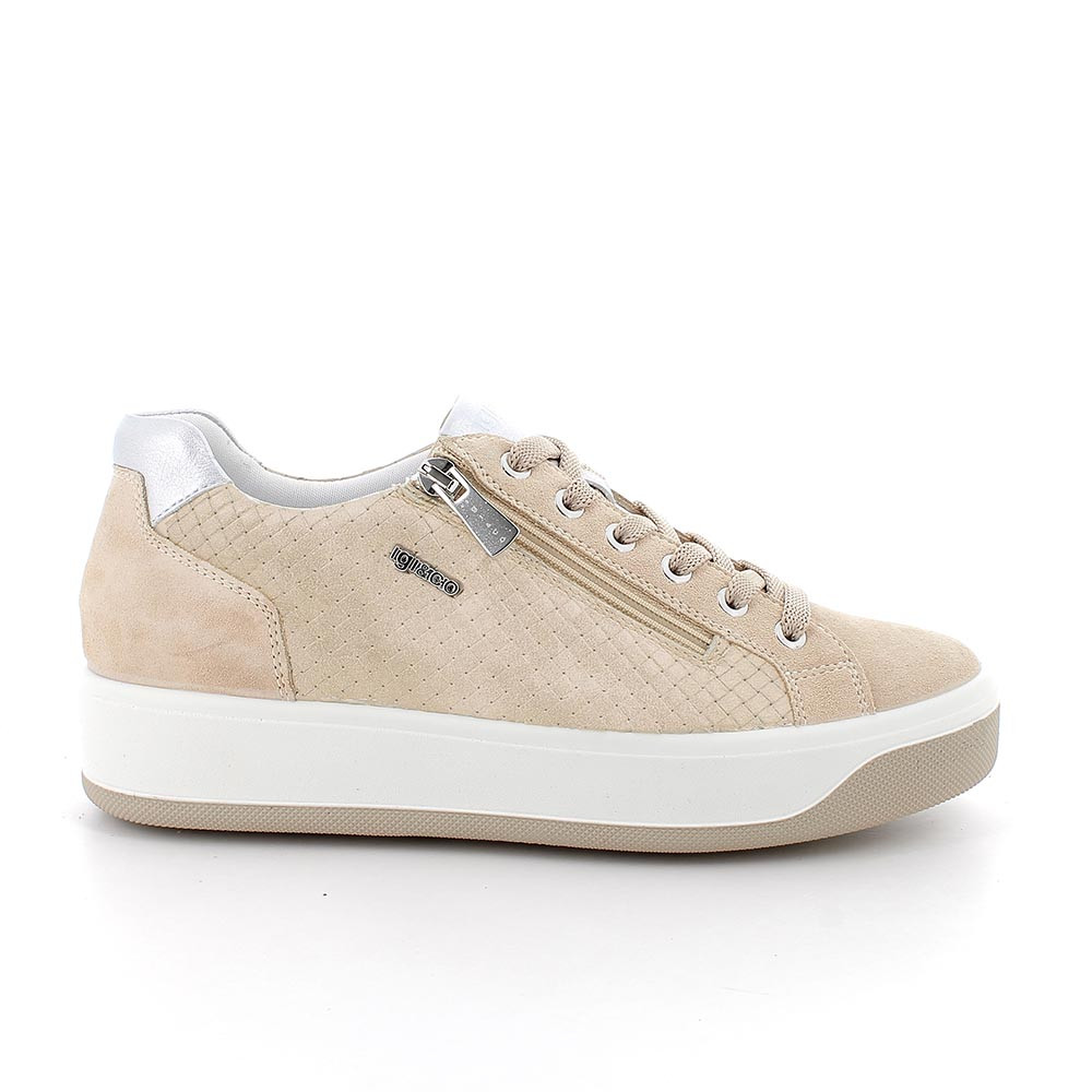 SNEAKERS FOR WOMAN  BEIGE AND PLATINUM WITH ZIP