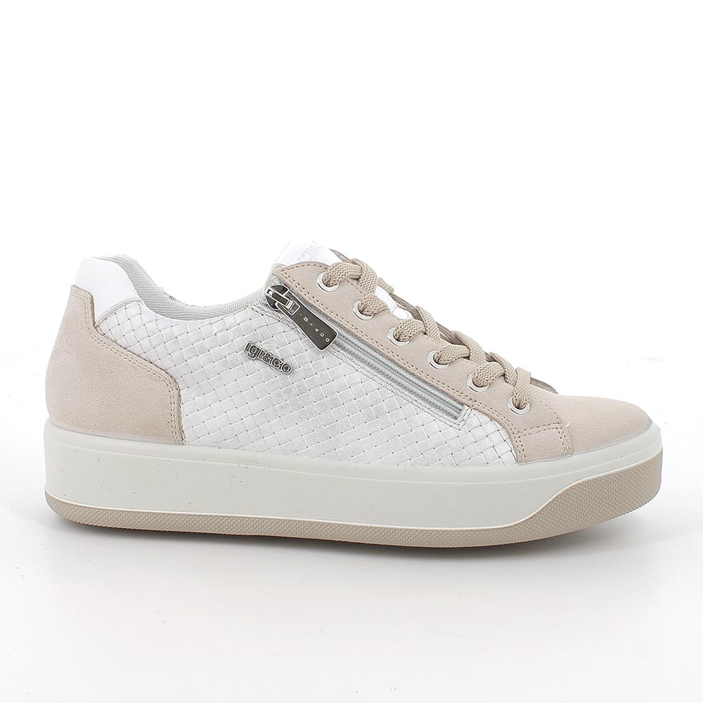 SNEAKERS FOR WOMAN  WHITE AND SILVER WITH ZIP