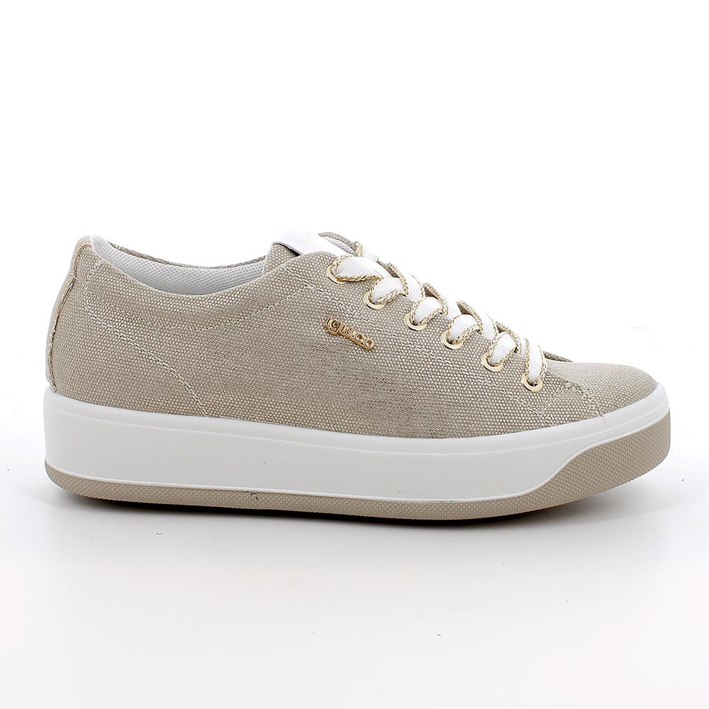 SNEAKERS FOR WOMAN  BEIGE AND PLATINUM WITH LACES