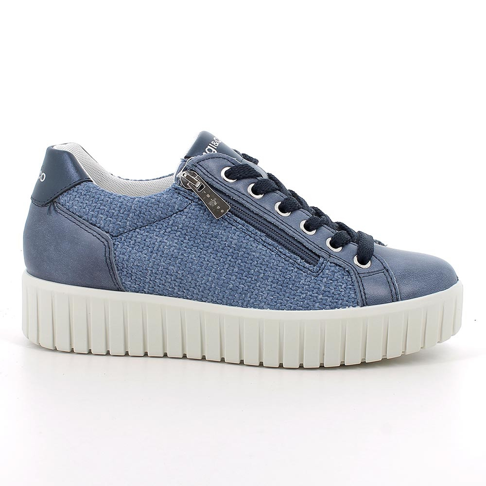Sneakers with wedge for women blue with zip