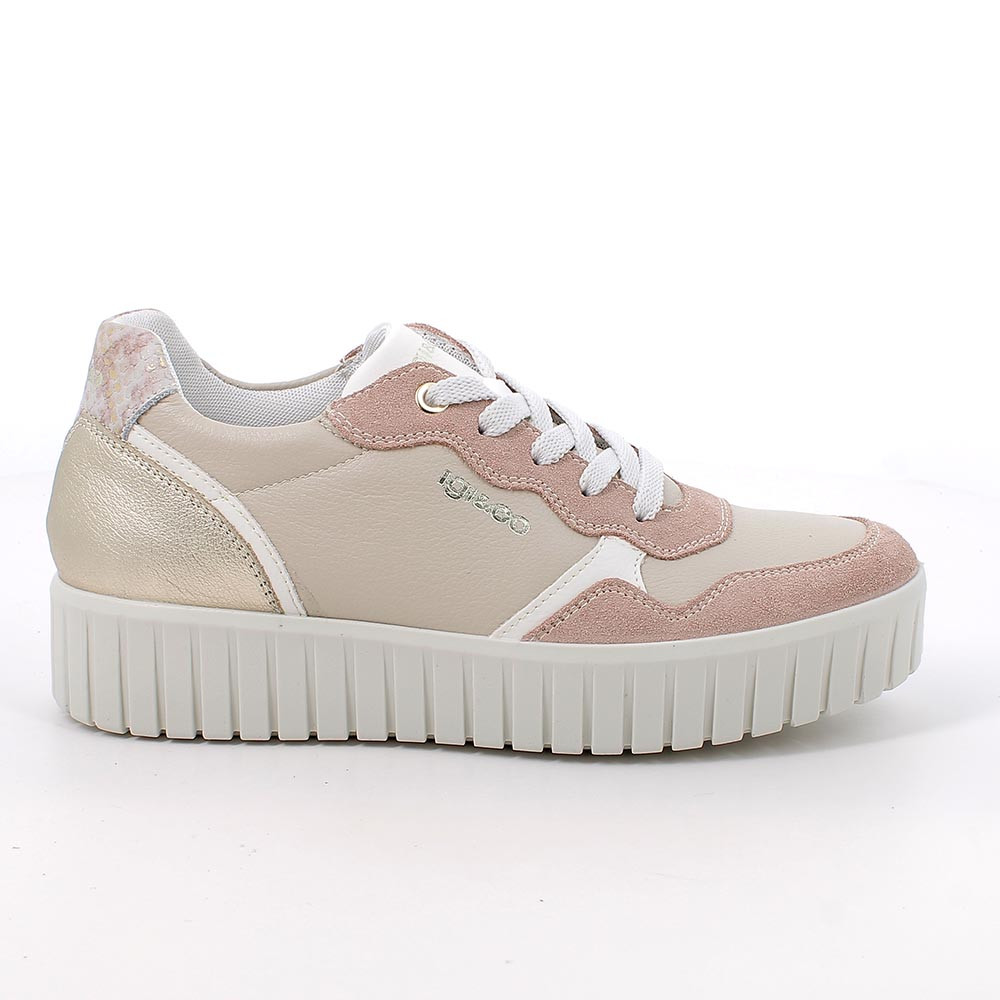 SNEAKERS WITH WEDGE FOR WOMAN  BEIGE AND PINK WITH LACES