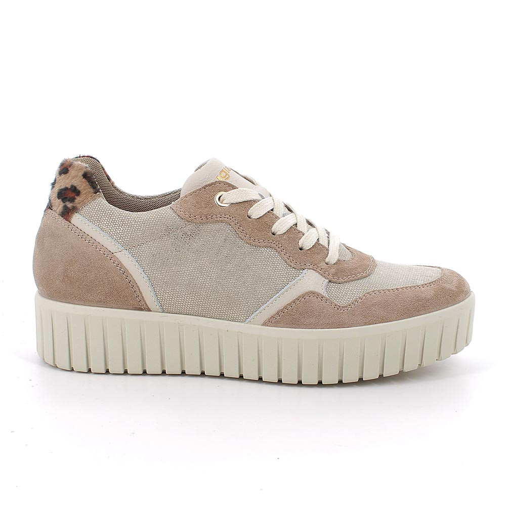 SNEAKERS WITH WEDGE FOR WOMAN  BEIGE AND BROWN WITH LACES