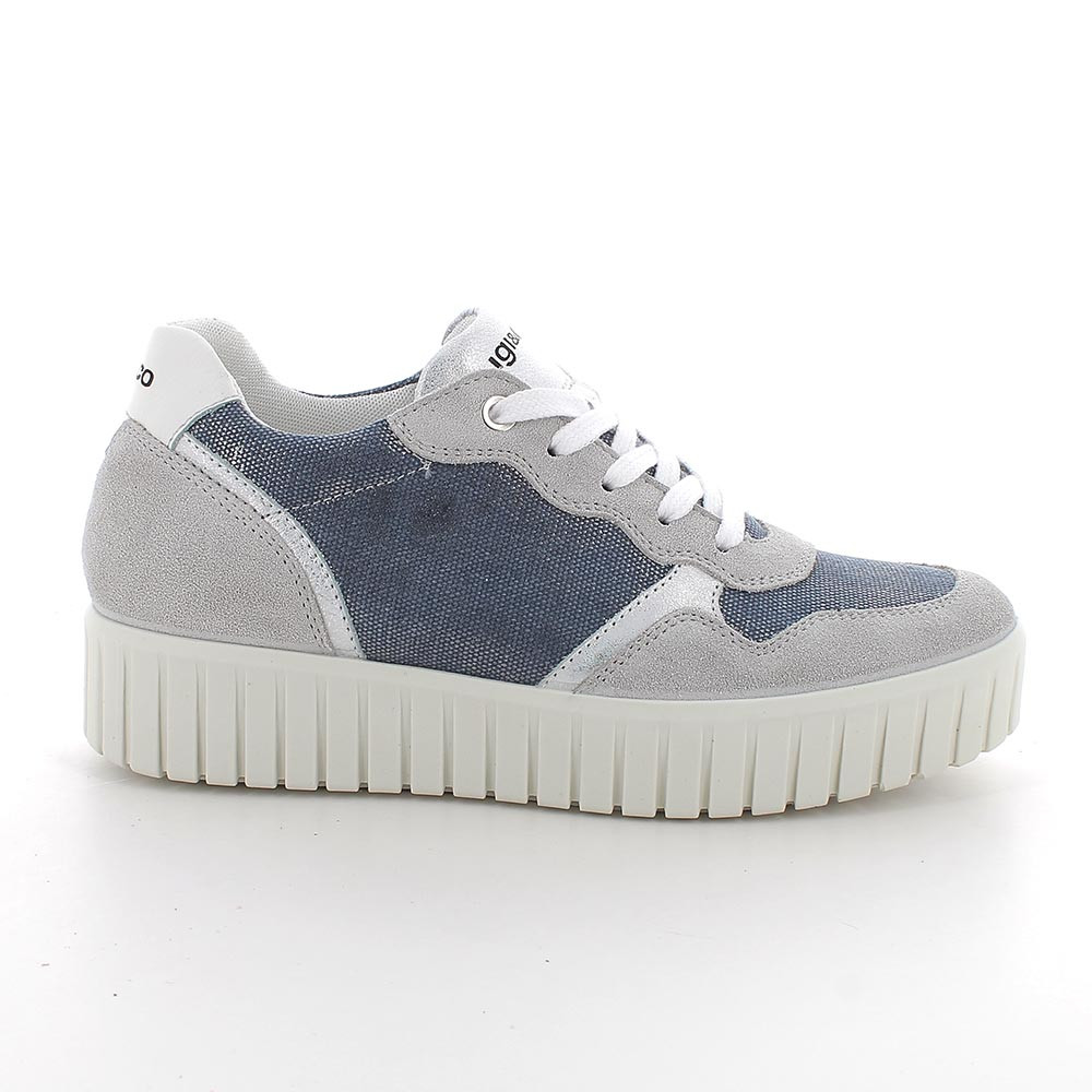 SNEAKERS WITH WEDGE FOR WOMAN  GREY AND BLUE WITH LACES