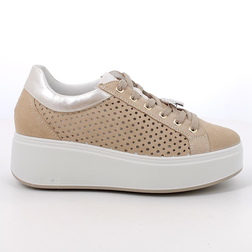 SNEAKERS WITH WEDGE FOR WOMAN  BEIGE WITH LACES