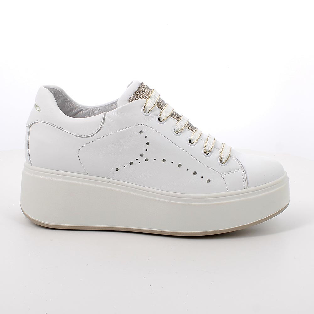 SNEAKERS WITH WEDGE FOR WOMAN  WHITE AND PLATINUM WITH LACES