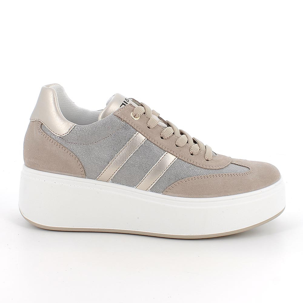 SNEAKERS WITH WEDGE FOR WOMAN  BEIGE AND GREY WITH LACES
