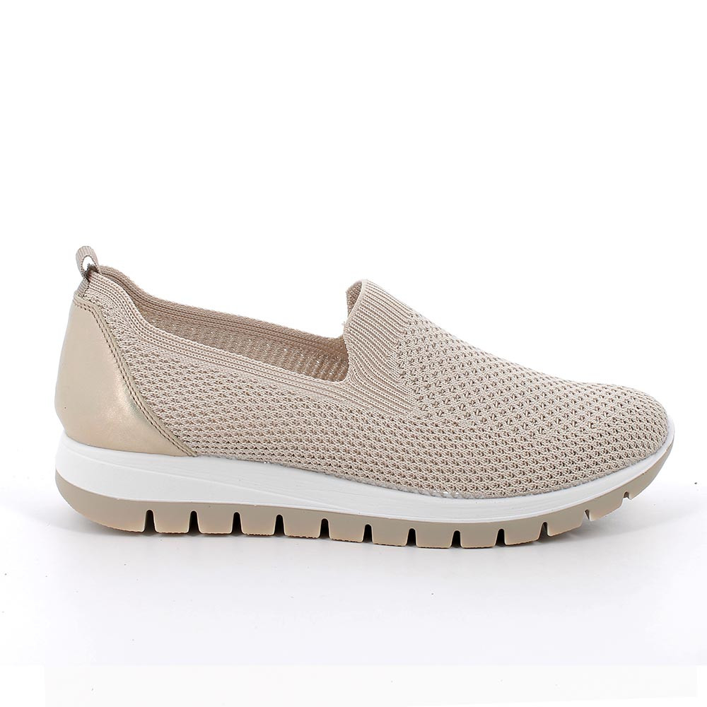 SLIP ON MIT SOCKE FUER FRAUEN  BEIGE UND PLATIN MIT ELASTIK