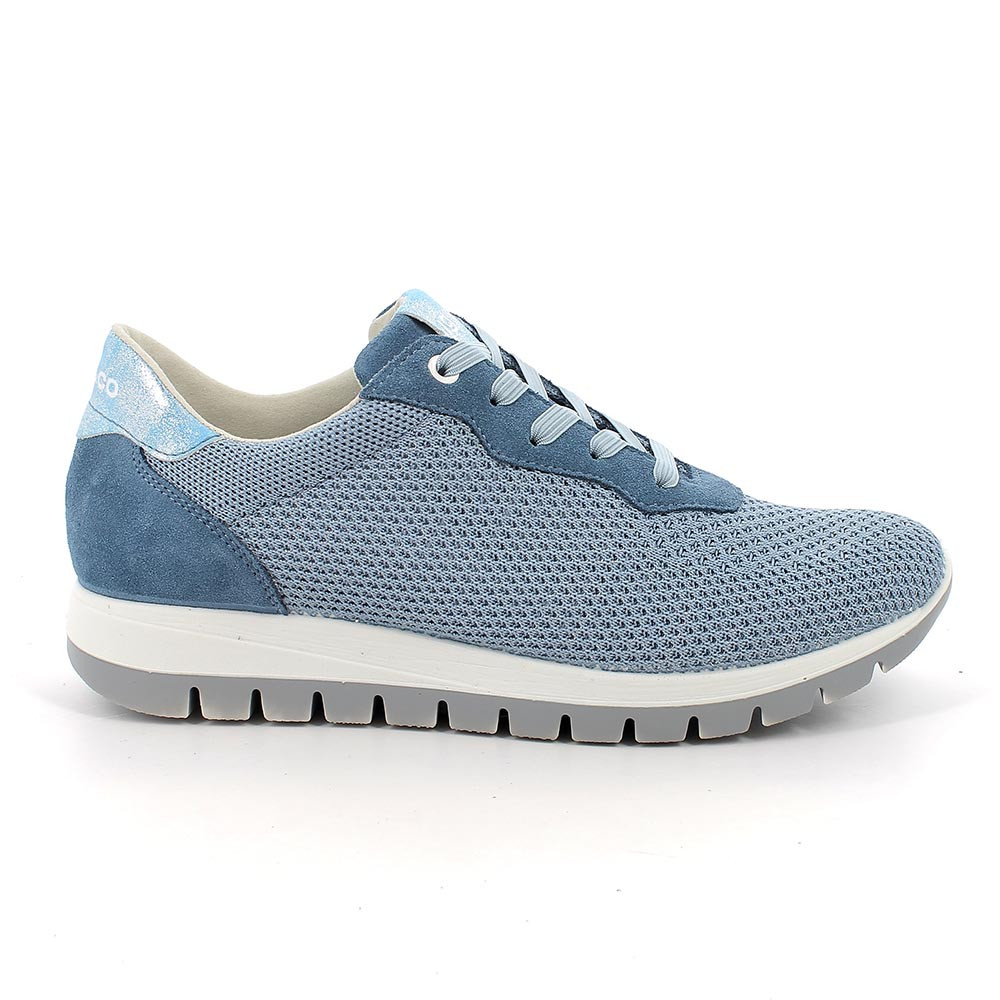 SNEAKERS FOR WOMAN LIGHT BLUE AND SILVER WITH LACES