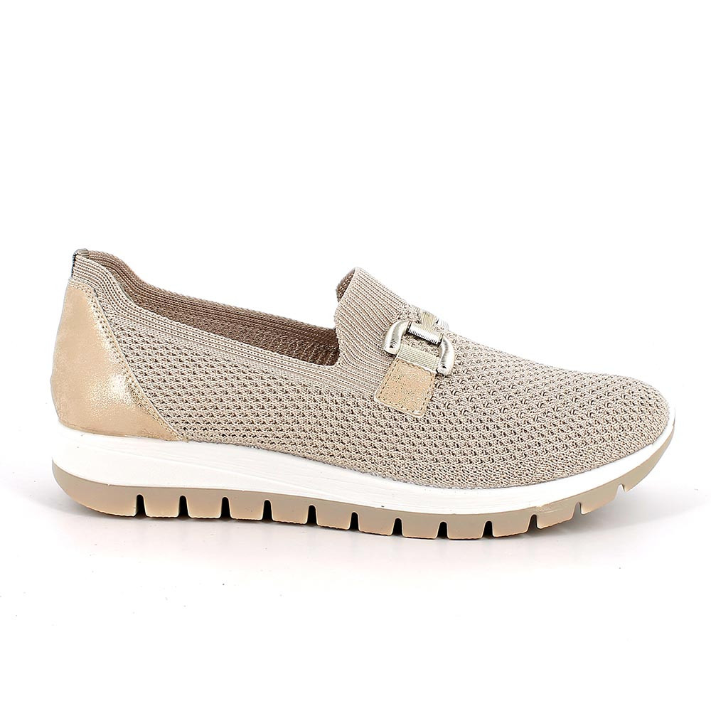 SLIP ON MIT SOCKE FUER FRAUEN  BEIGE UND PLATIN MIT ELASTIK
