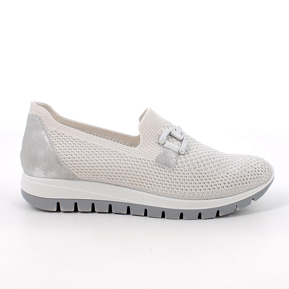 SLIP ON MIT SOCKE FUER FRAUEN  WEISS UND SILBER MIT ELASTIK