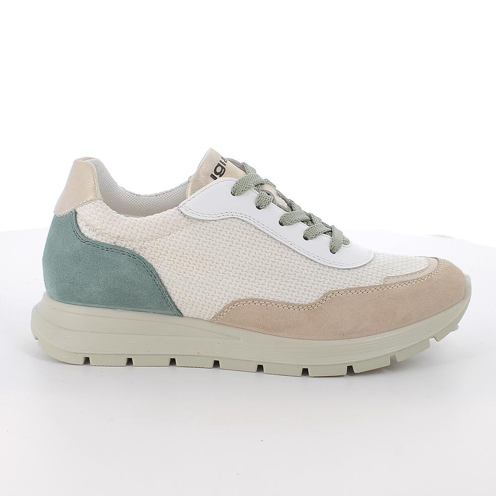 SNEAKERS FOR WOMAN  BEIGE AND GREEN WITH LACES