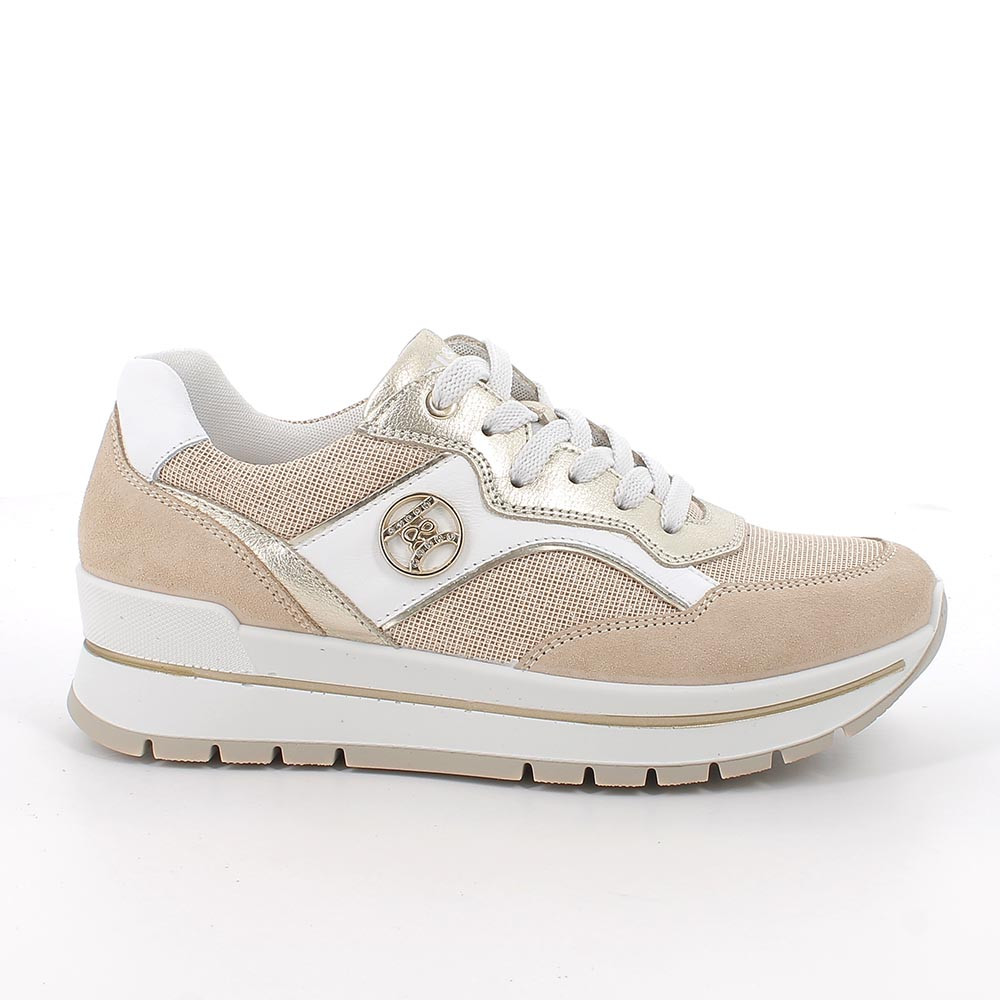 SNEAKERS WITH WEDGE FOR WOMAN  BEIGE WITH LACES