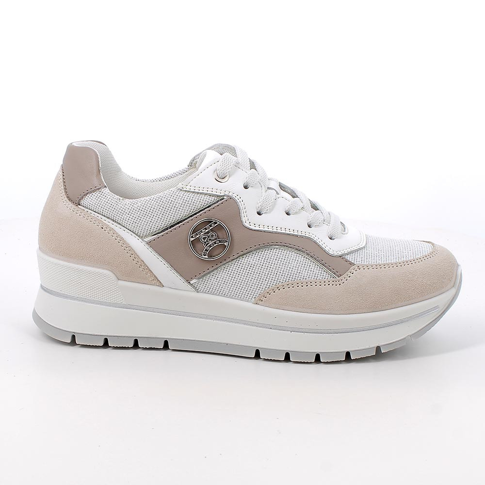 SNEAKERS WITH WEDGE FOR WOMAN  WHITE AND BEIGE WITH LACES