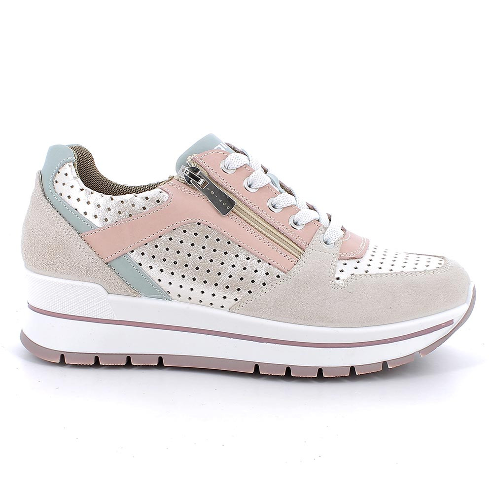 SNEAKERS WITH WEDGE FOR WOMAN  PINK AND PLATINUM WITH ZIP