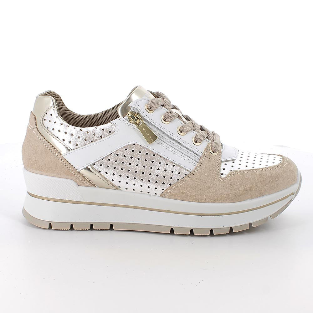 SNEAKERS WITH WEDGE FOR WOMAN  BEIGE AND PLATINUM WITH ZIP