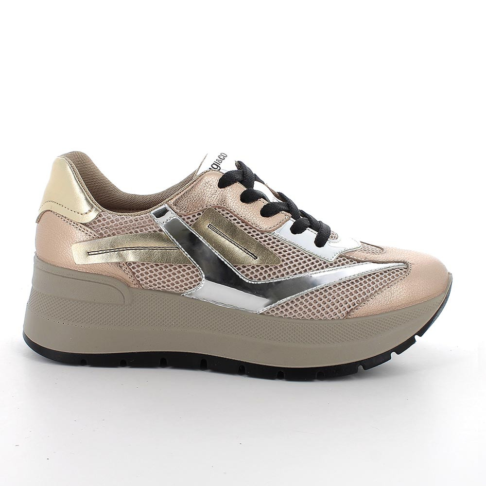 SNEAKERS WITH WEDGE FOR WOMAN  BEIGE AND PLATINUM WITH LACES